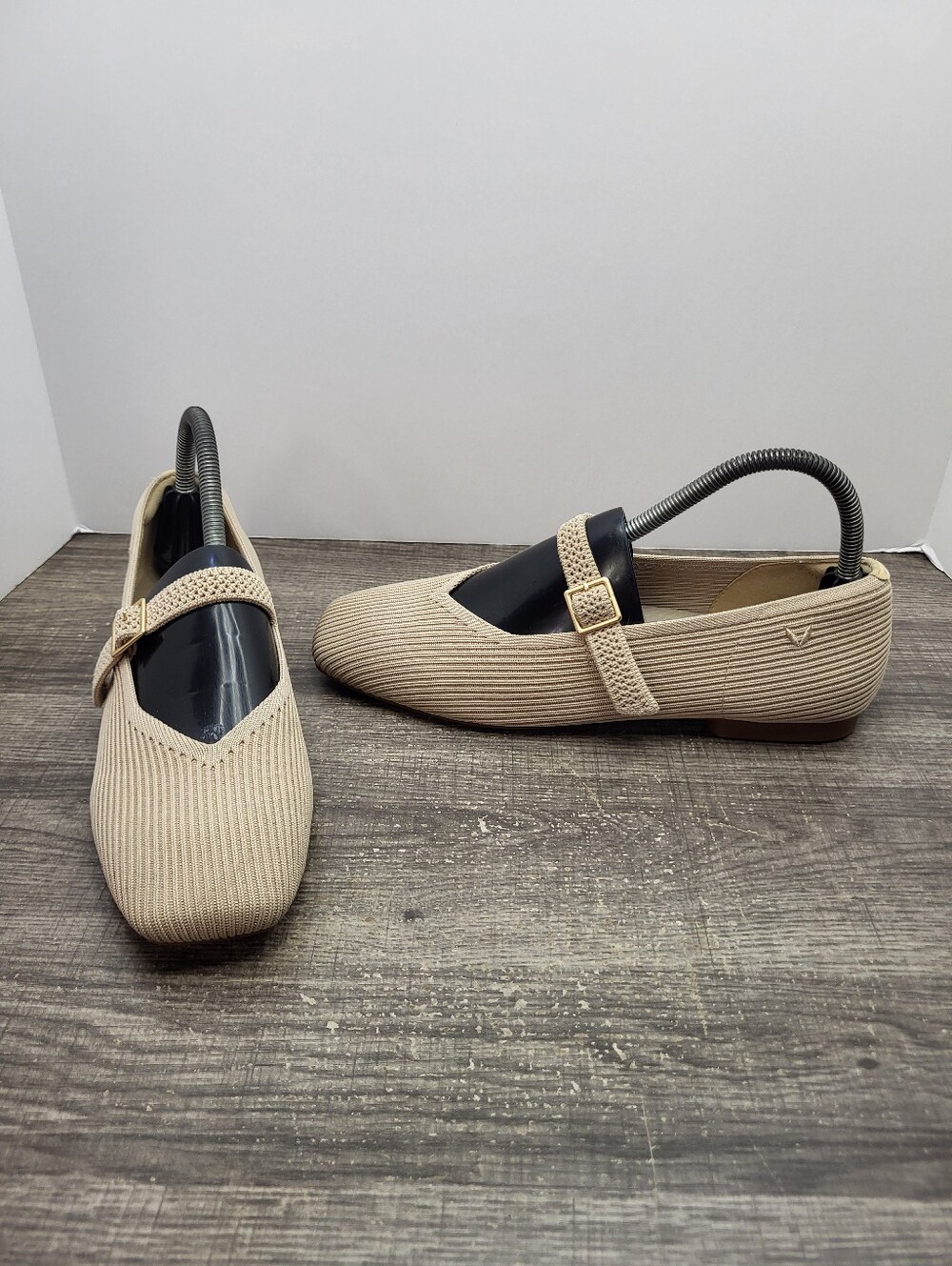 Vivaia Margot Square Toe Mary Jane Flat Knit Beige Women’s Size EU 39 US 8